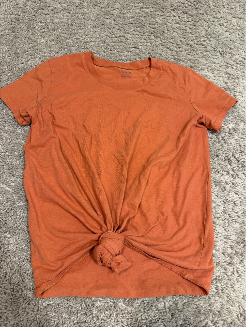 Madewell Orange XS Cotton T-Shirt with Front Knot